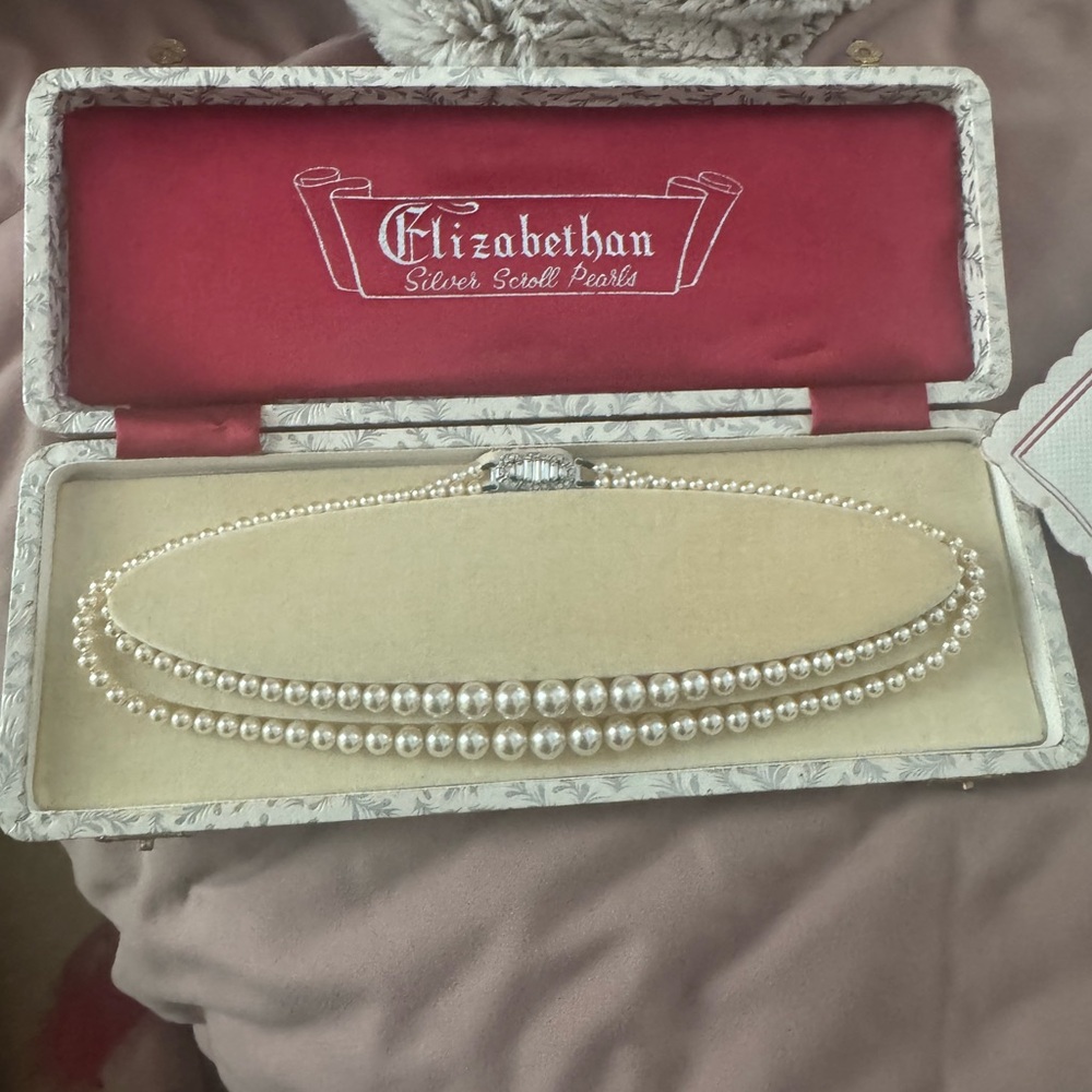 Elizabethan Silver Scroll Pearl Necklace. Authentic Vintage twin strands.